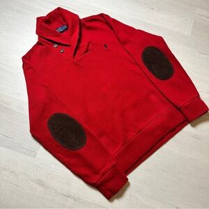 Polo Ralph Lauren Red Shawl Neck Sweater with Elbow Patches